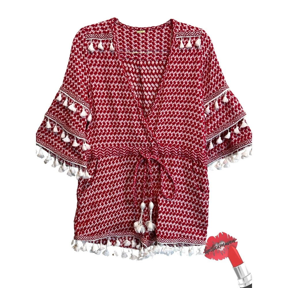 Dodo Bar Or Playsuit Women Small Red‎ Woven Knit Jumpsuit One Piece Romper